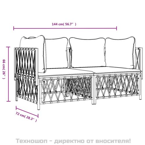 Градински лаундж комплект 2 части с възглавници бял стомана
