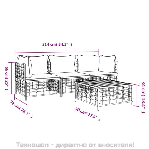 Градински комплект от 4 части с възглавници антрацит полиратан