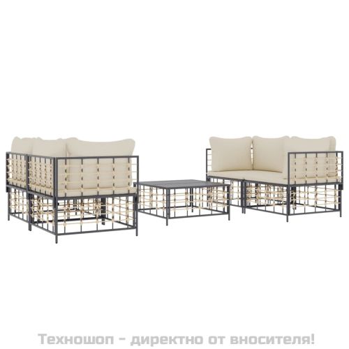 Градински комплект с възглавници 5 части антрацит полиратан