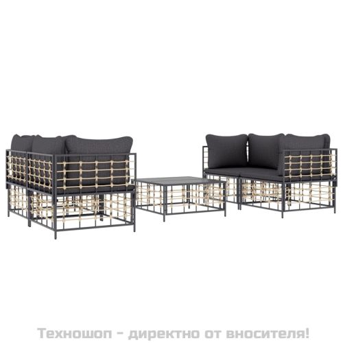 Градински комплект с възглавници 5 части антрацит полиратан