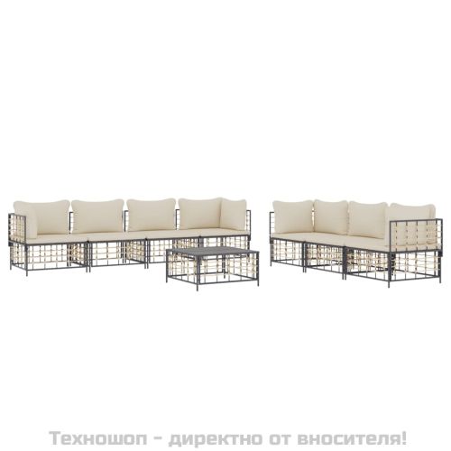 Градински комплект с възглавници 8 части антрацит полиратан