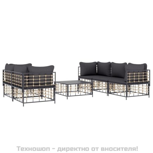 Градински комплект с възглавници 6 части антрацит полиратан