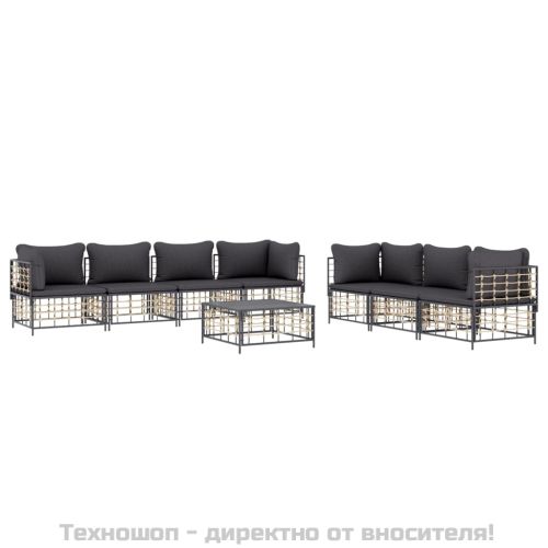 Градински комплект с възглавници 8 части антрацит полиратан