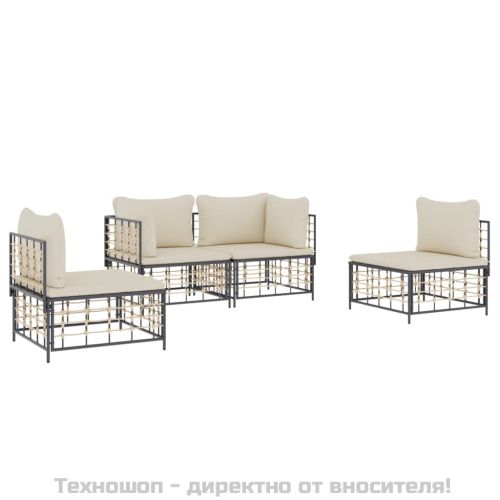 Градински комплект с възглавници 4 части антрацит полиратан