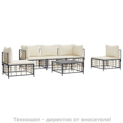 Градински комплект с възглавници 6 части антрацит полиратан