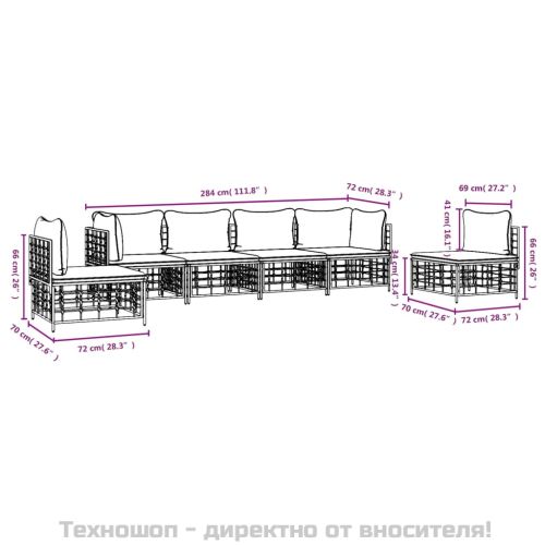 Градински комплект с възглавници 6 части антрацит полиратан