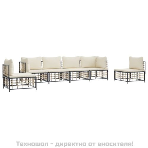 Градински комплект с възглавници 6 части антрацит полиратан