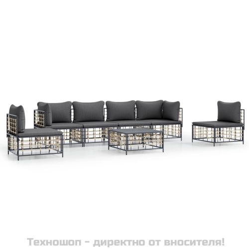 Градински комплект с възглавници 7 части антрацит полиратан