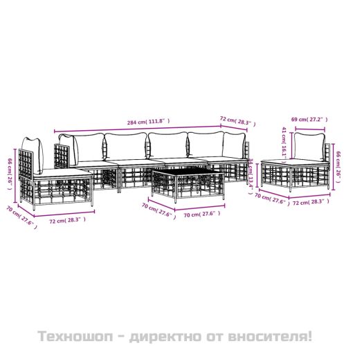 Градински комплект с възглавници 7 части антрацит полиратан