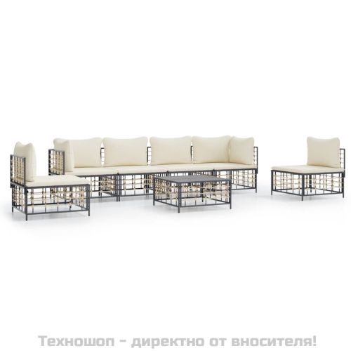 Градински комплект с възглавници 7 части антрацит полиратан