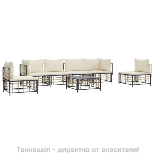 Градински комплект с възглавници 7 части антрацит полиратан