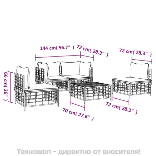 Градински комплект с възглавници 5 части антрацит полиратан