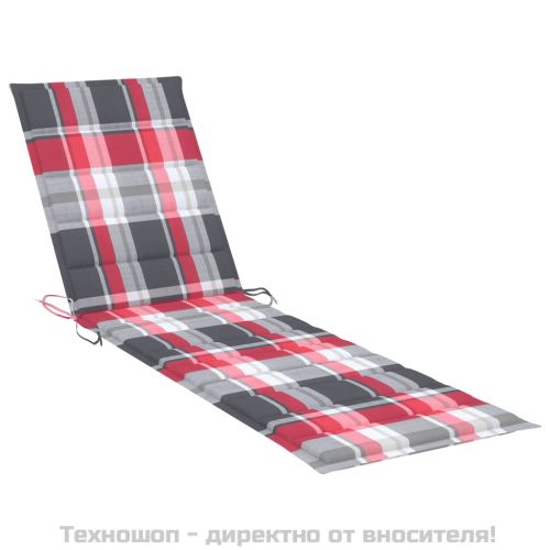 Шезлонги с шалтета на червено каре, 2 бр, тиково дърво масив