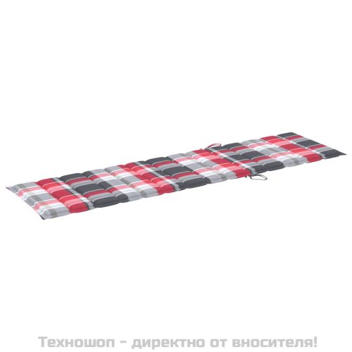 Шезлонги с шалтета на червено каре, 2 бр, тиково дърво масив