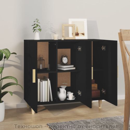 Сайдборд, черен, 90x34x80 см, инженерно дърво