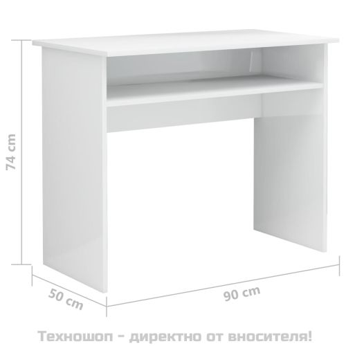 Бюро, бял гланц, 90x50x74 см, инженерно дърво