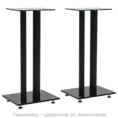 Стойки за тонколони, 2 бр, 2 колони, закалено стъкло, черни