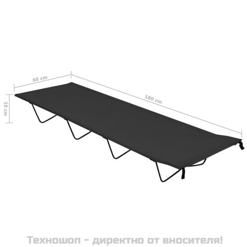 Къмпинг легло, 180х60х19 см, плат оксфорд и стомана, черно