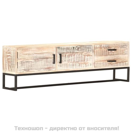 ТВ шкаф, бял, 140x30x45 см, акациево дърво масив