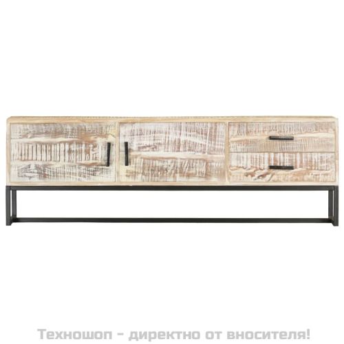 ТВ шкаф, бял, 140x30x45 см, акациево дърво масив