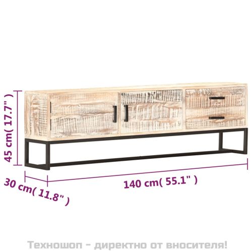 ТВ шкаф, бял, 140x30x45 см, акациево дърво масив