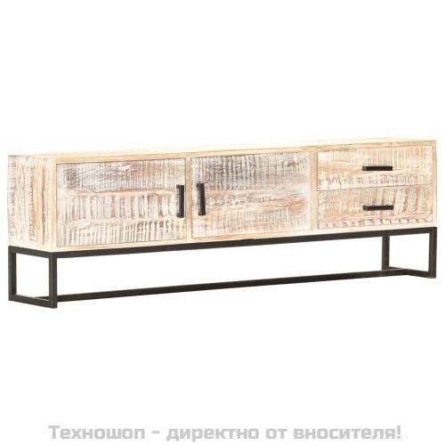 ТВ шкаф, бял, 140x30x45 см, акациево дърво масив