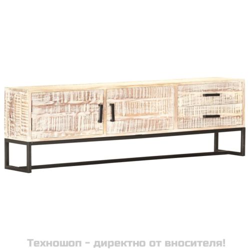 ТВ шкаф, бял, 140x30x45 см, акациево дърво масив