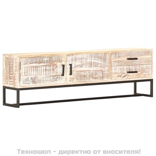 ТВ шкаф, бял, 140x30x45 см, акациево дърво масив