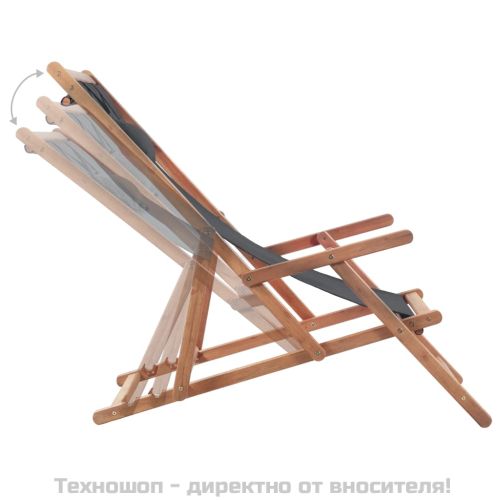 Сгъваем плажен стол, текстил и дървена рамка, сив