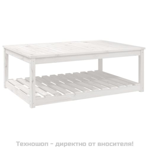 Градинска маса, бяла 121x82,5x45 см, борово дърво масив
