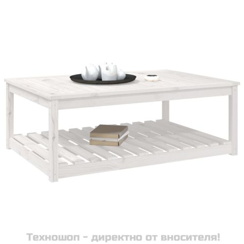 Градинска маса, бяла 121x82,5x45 см, борово дърво масив