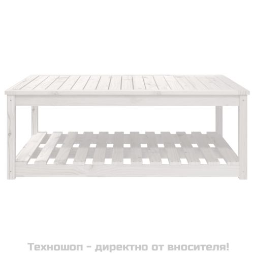 Градинска маса, бяла 121x82,5x45 см, борово дърво масив