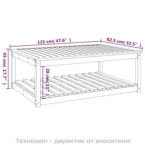 Градинска маса, бяла 121x82,5x45 см, борово дърво масив