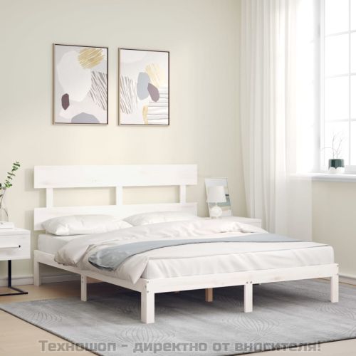 Рамка за легло без матрак, бял, 160x200 см, бор масив