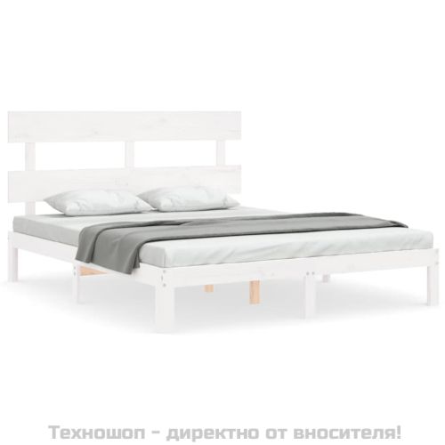 Рамка за легло без матрак, бял, 160x200 см, бор масив