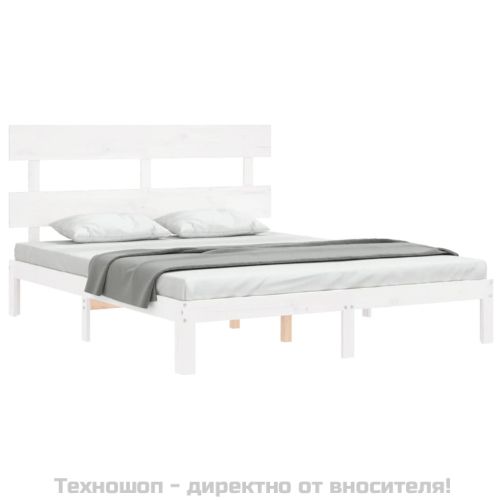 Рамка за легло без матрак, бял, 160x200 см, бор масив