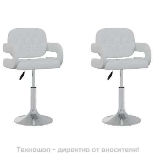 Въртящи се трапезни столове, 2 бр, бели, изкуствена кожа