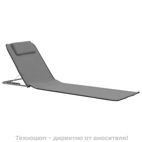 Сгъваеми плажни постелки, 2 бр, стомана и плат, сиви
