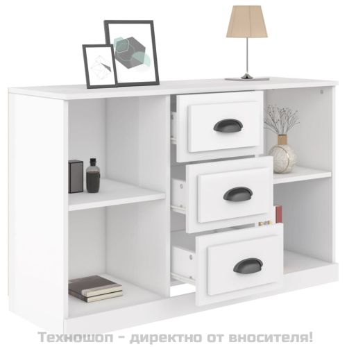 Сайдборд, бял гланц, 104,5x35,5x67,5 см, инженерно дърво
