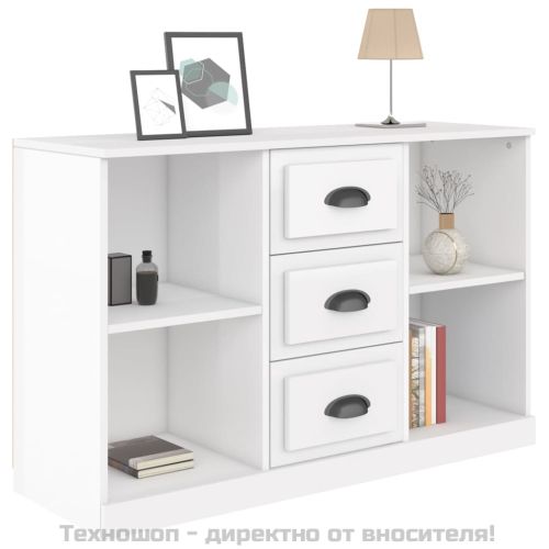Сайдборд, бял гланц, 104,5x35,5x67,5 см, инженерно дърво