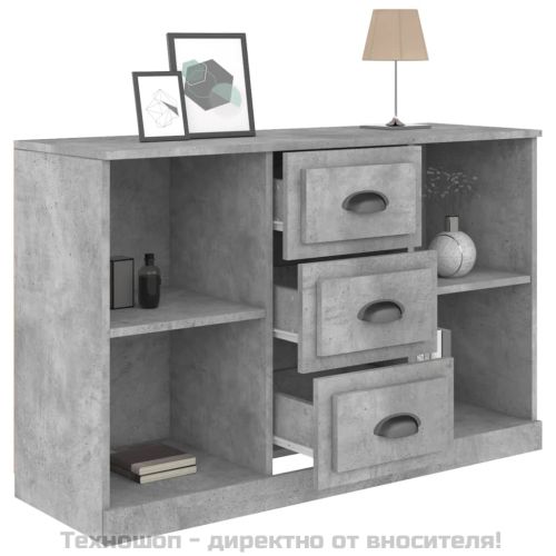 Сайдборд, бетонно сив, 104,5x35,5x67,5 см, инженерно дърво