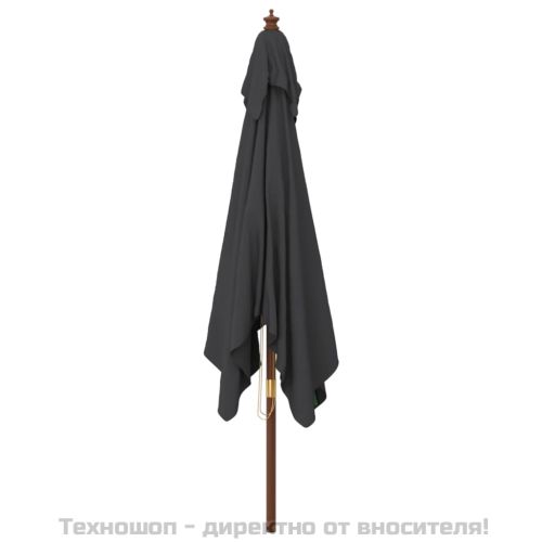 Градински чадър с дървен прът, черен, 300x300x273 см
