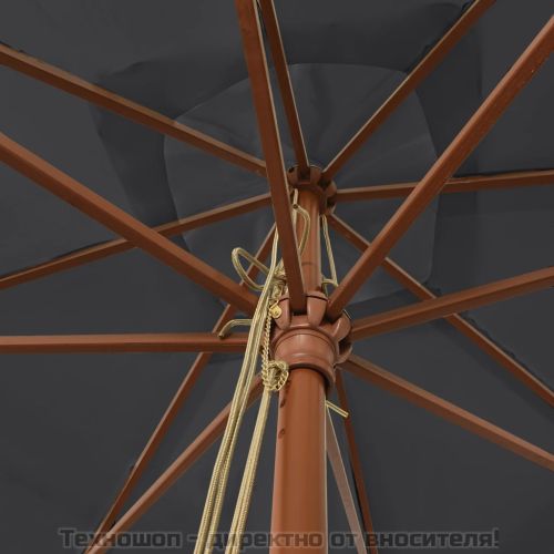 Градински чадър с дървен прът, черен, 300x300x273 см