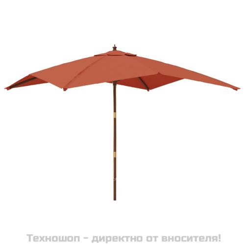Градински чадър с дървен прът, теракота, 300x300x273 см