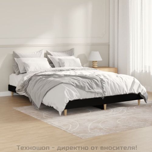 Рамка за легло, черна, 140x190 см, инженерно дърво