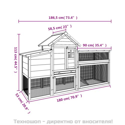 Кокошарник кафяв 186,5x58,5x113 см бор масив