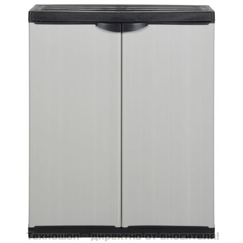 Градински шкаф за съхранение с 1 рафт сиво-черен 68x40x85 см