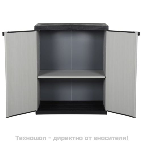 Градински шкаф за съхранение с 1 рафт сиво-черен 68x40x85 см