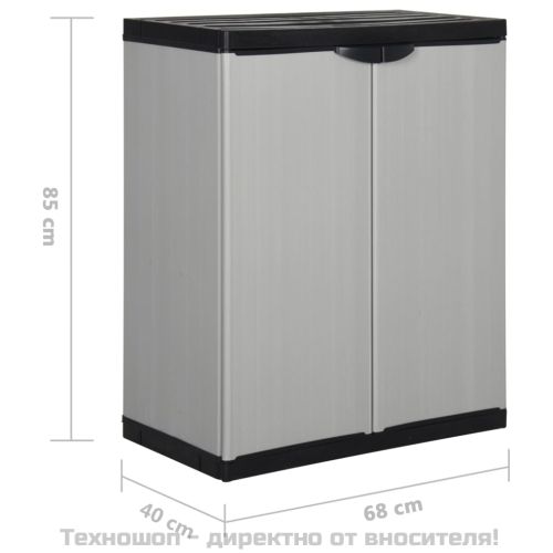 Градински шкаф за съхранение с 1 рафт сиво-черен 68x40x85 см