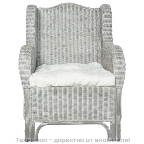 Диван с възглавница, сив, естествен ратан и лен